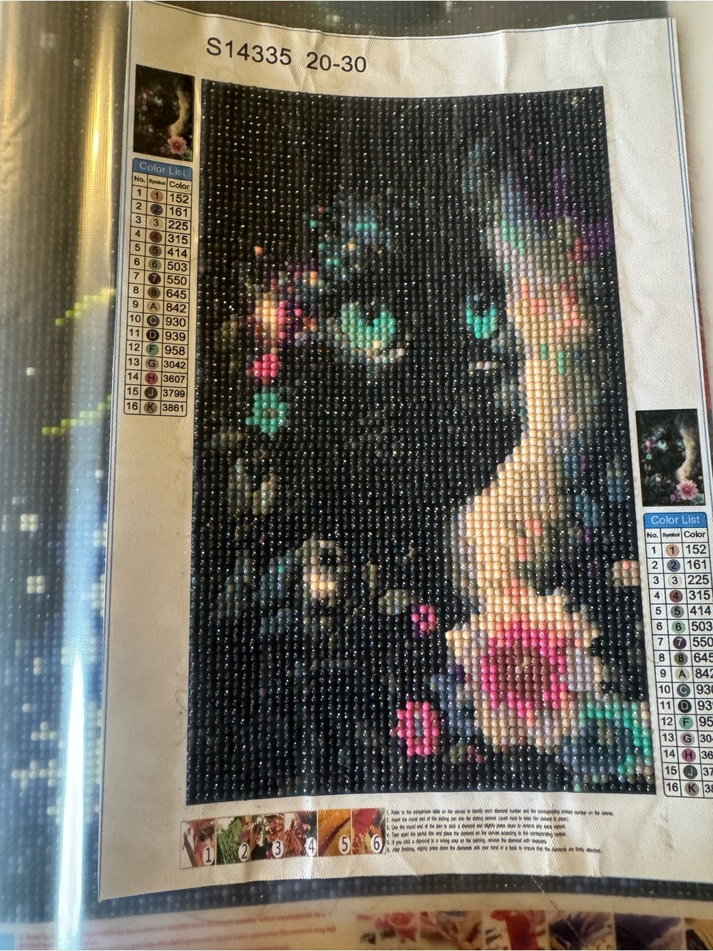 Black Floral Cat Diamond Painting Craft Kit